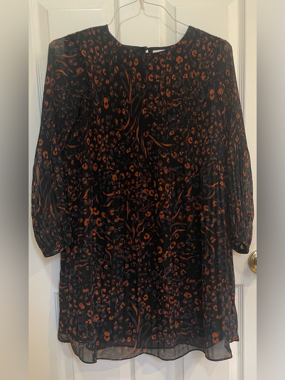 Women’s Nine West Black Brown Blue Long Sleeve Pleated Tunic Shirt Dress XS